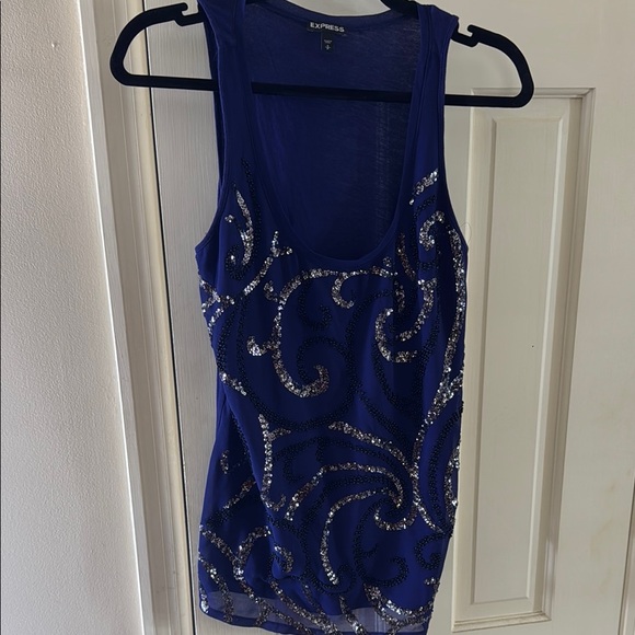 Express Tops - Express Fitted Purple Sequin Tank Top